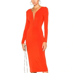 T By Alexander Wang Micro Modal Spandex Lace Up Long Sleeve Dress